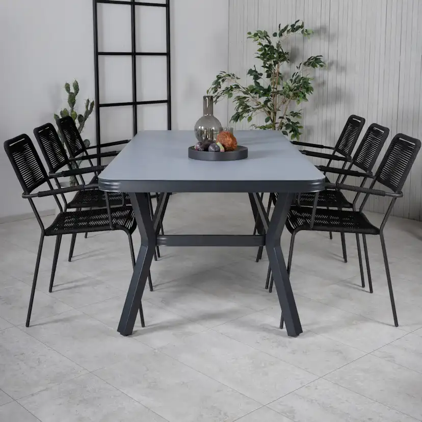 Virya Dining Table - Black Alu / Grey Glass - big table+Lind Svart