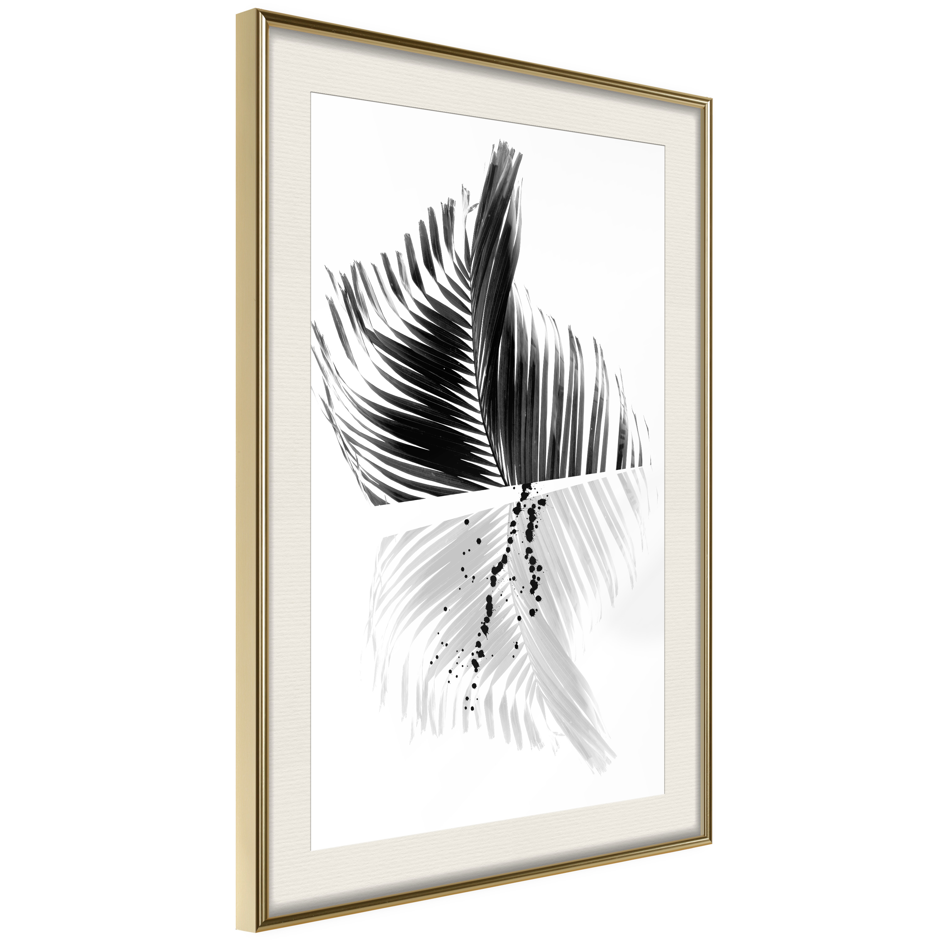 Affisch - Black And White Palm [Poster] 30x45 Guld ram med passepartout, 30x45 cm