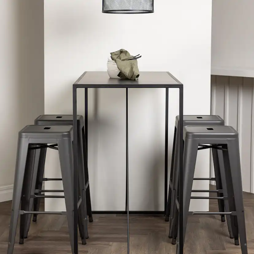 Brea Bar Table - Black / Black MDF +Tempe Bar Chair - Dark G Grå