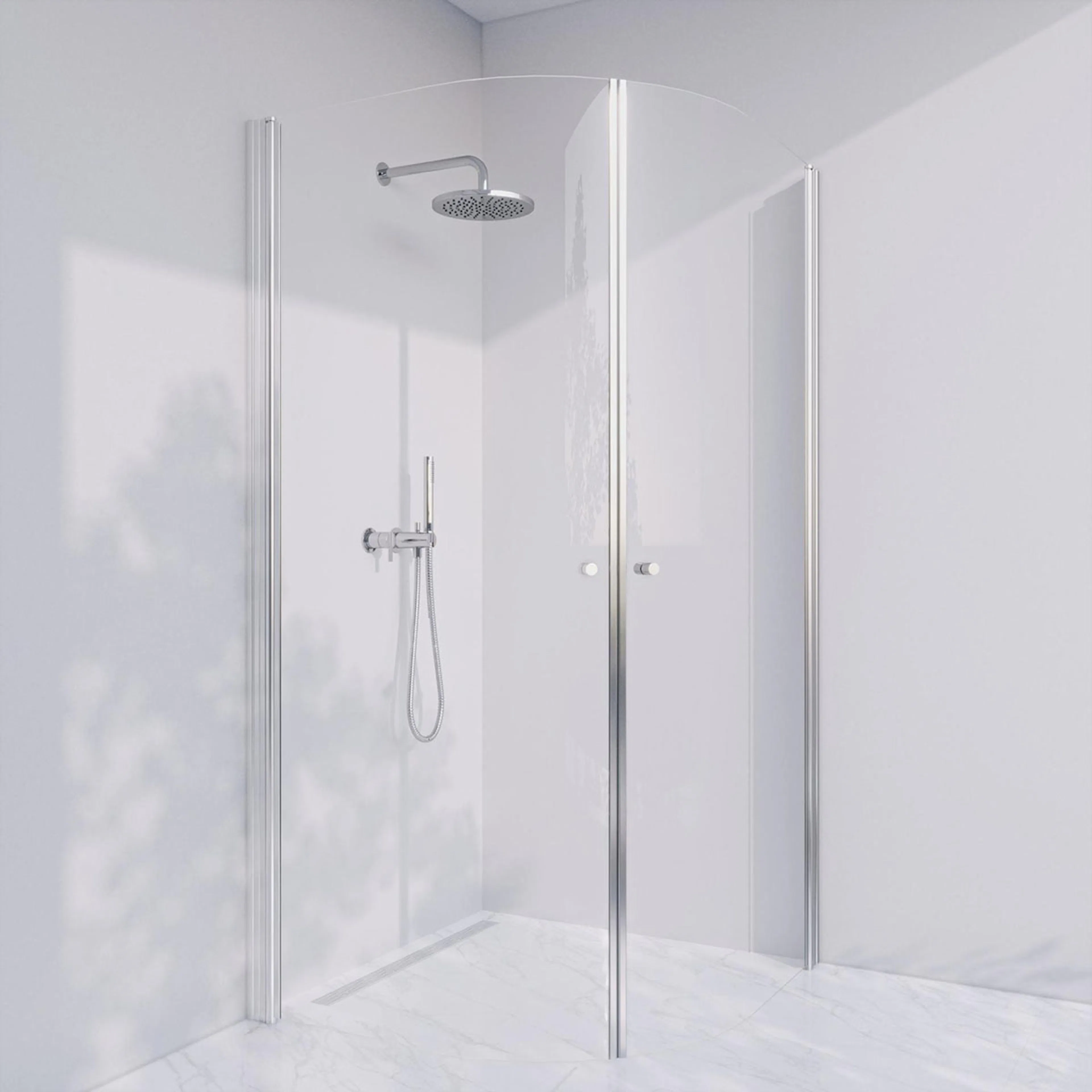 Invitrea Prime PH44/70x70/Blankpolerad/Räfflad knopp/Frostat Storlek: 700x700 mm, Glastyp: Frostat Glas, Handtag: Blankpolerad Räfflad knopp, Profil: Blankpolerad