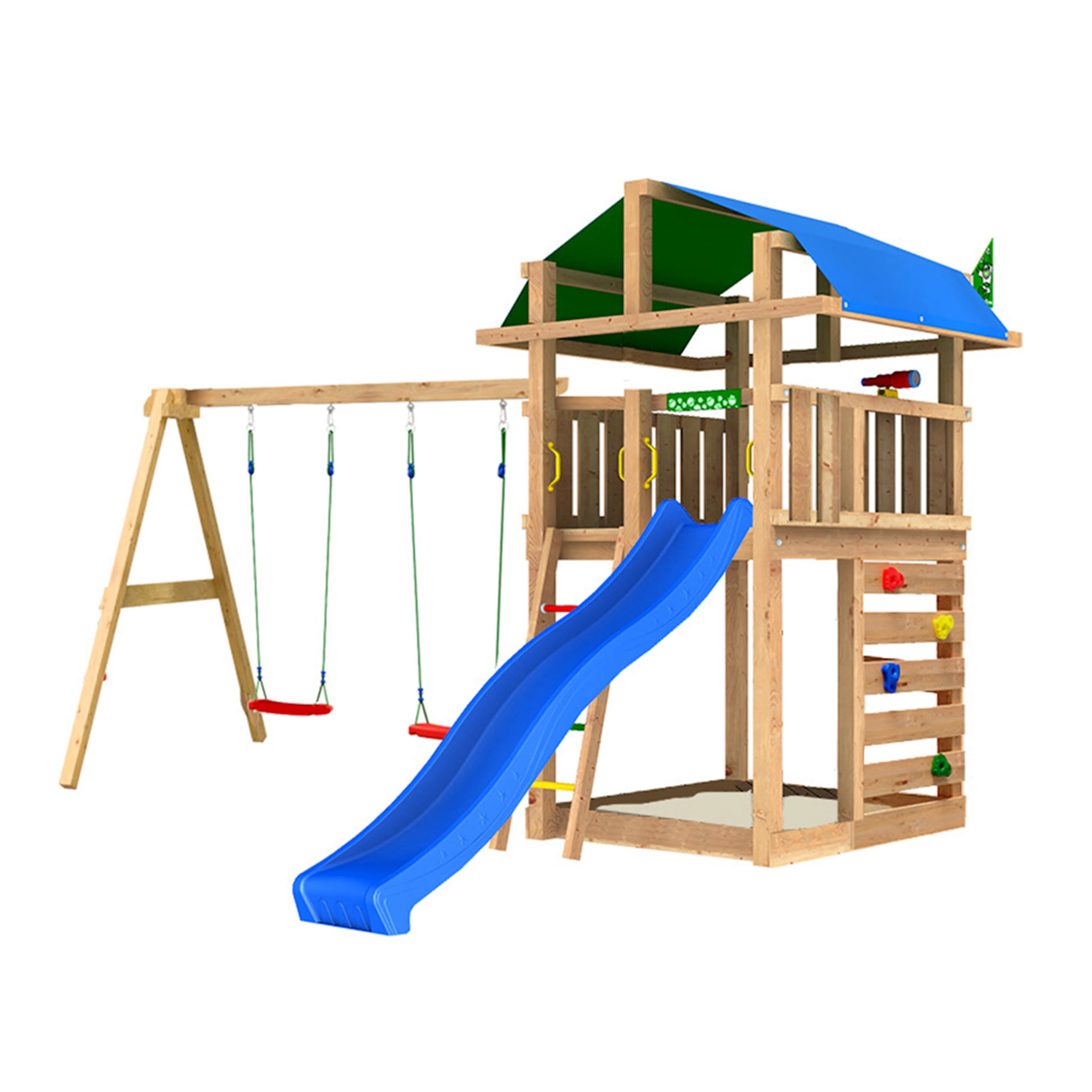 Lektorn Jungle Gym Fort 2.1 m/2 Swing Modul Med Blå Rutschkana