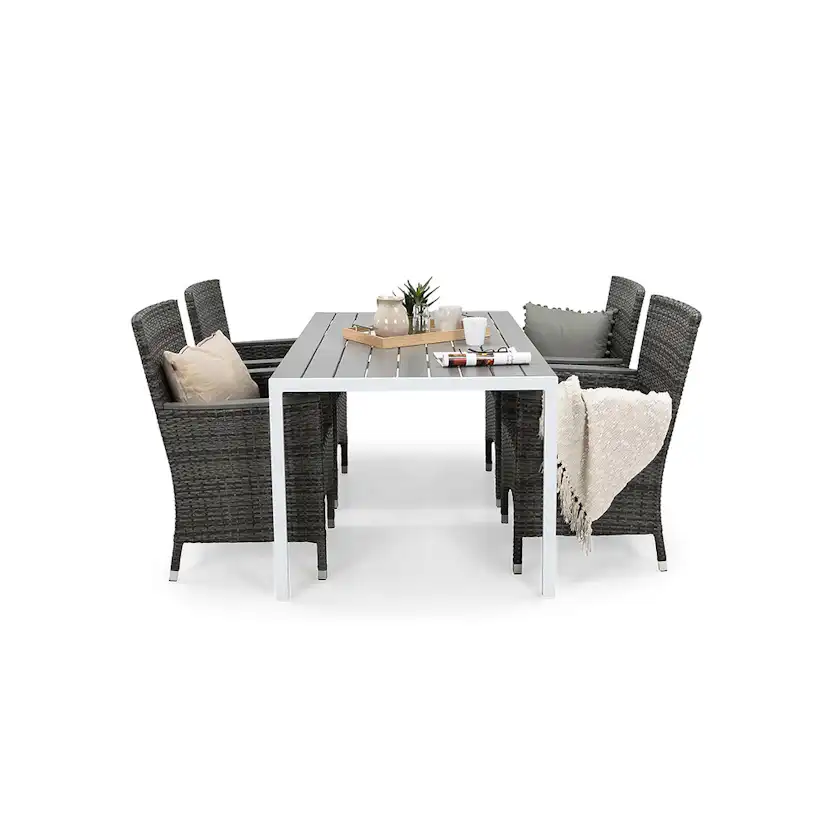 Matgrupp deNoord Tunis 150x90 cm med 4 Thor Fåtöljer Lyx med Armstöd