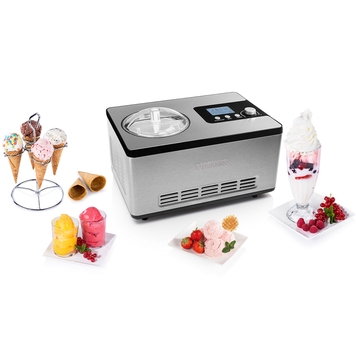 Glassmaskin Princess LCD Helautomatisk med Inbyggd Kompressor 2L