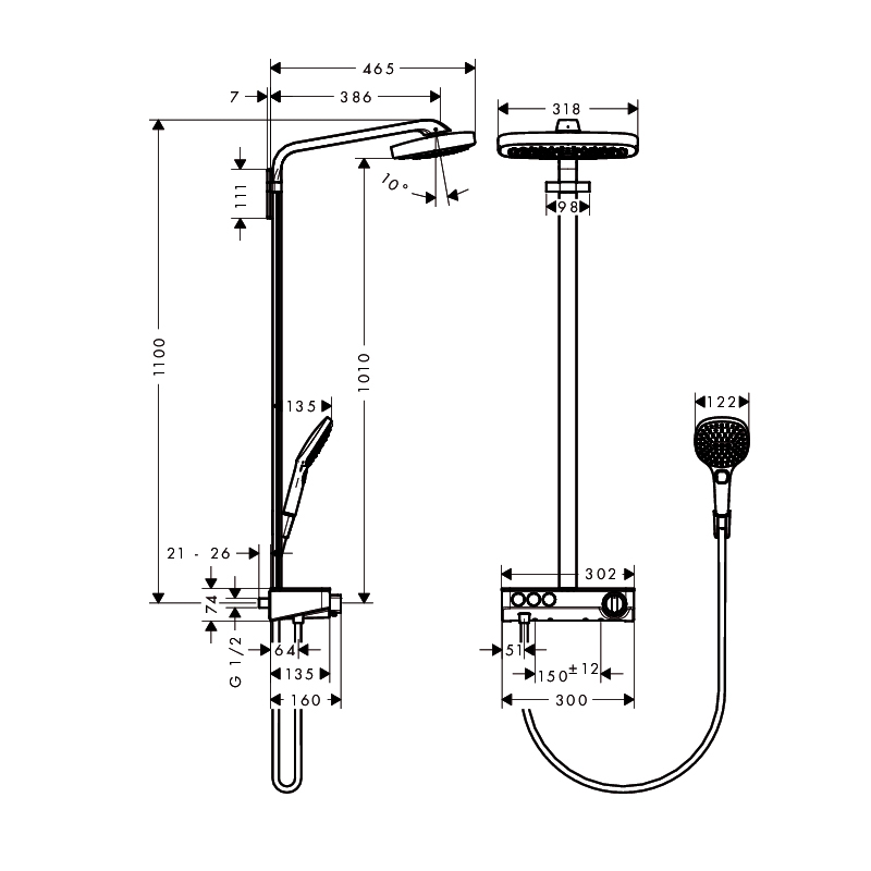 Takduschset Hansgrohe Raindance Select E 300 3-jet Showerpipe