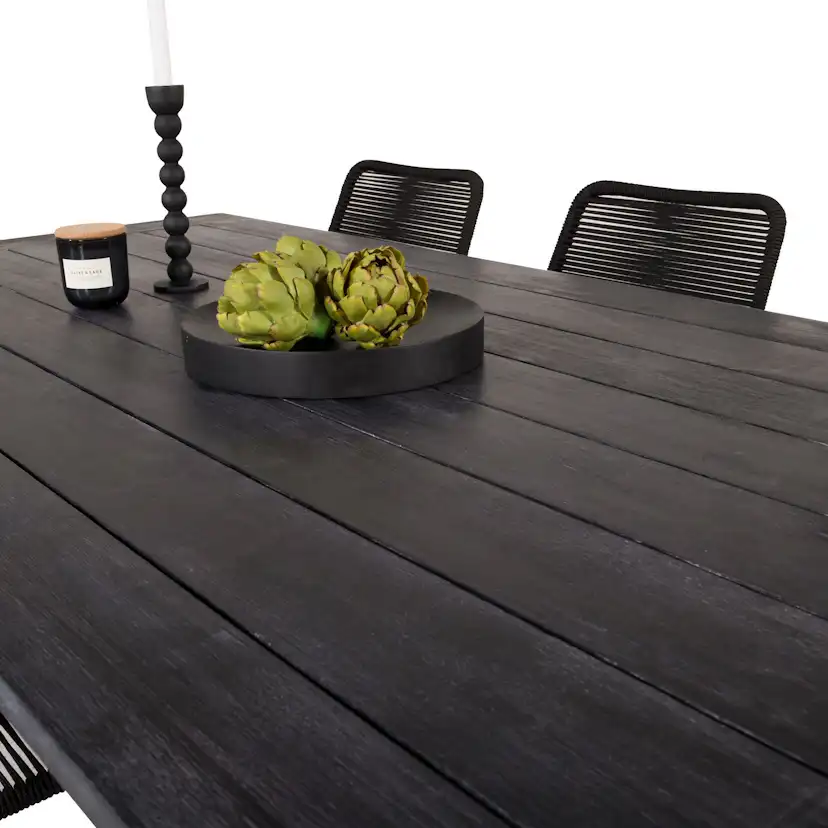 Rives Dining Table 200*100cm - Black Acacia+Lindos Armchair Svart/Svart