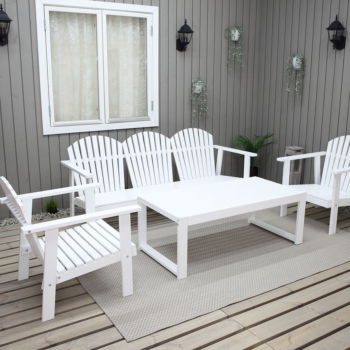 Matgrupp Baltic Garden Kungsholm Vit Loungegrupp i Trä med Soffa, 2 Fåtöjler & Bord