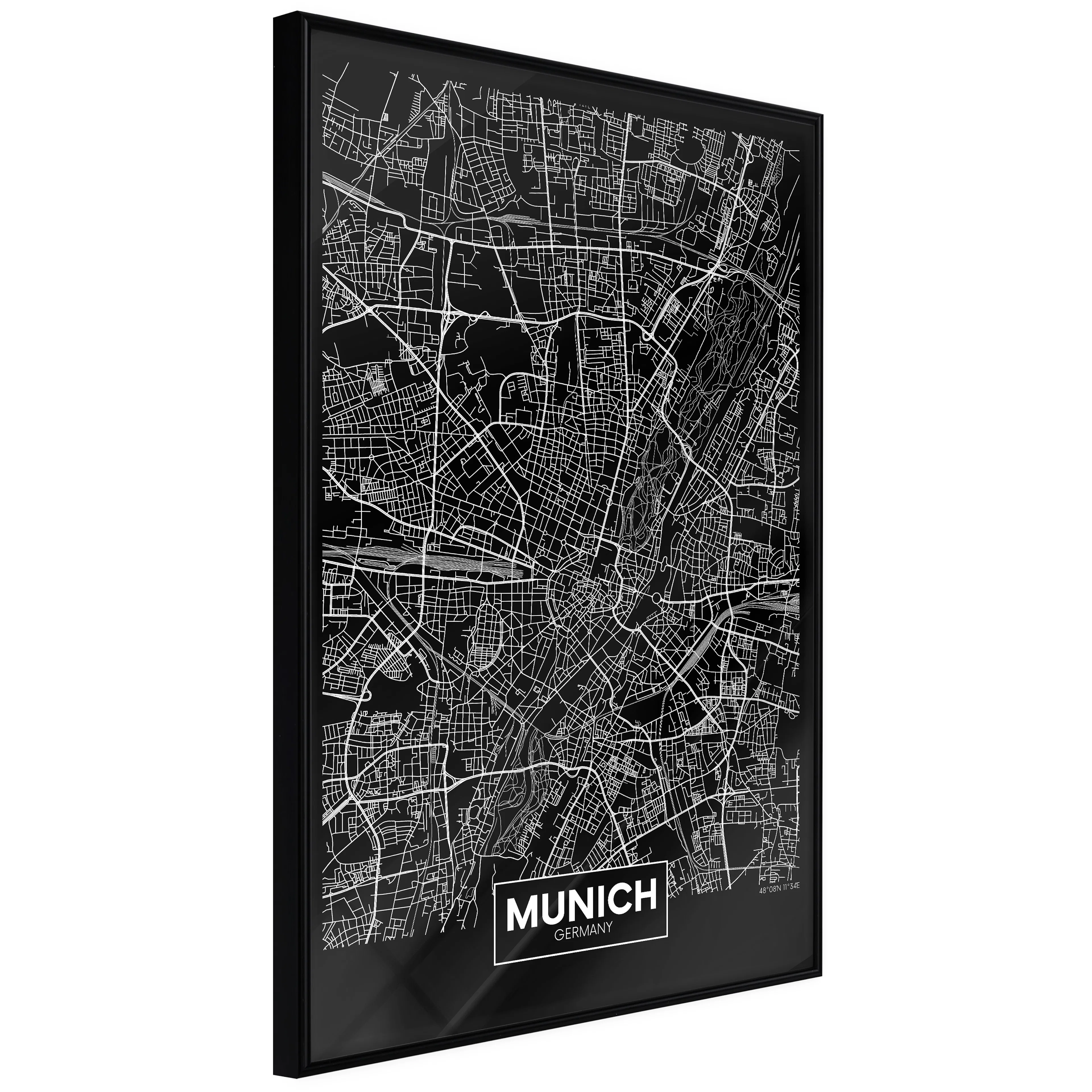 Affisch - Dark Map of Munich [Poster] 40x60 Svart ram, 40x60 cm