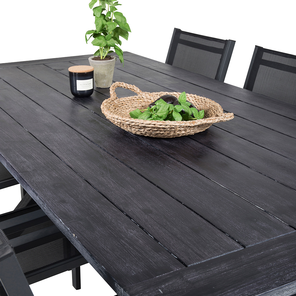 Rives bord 200*100cm-Svart Acacia+Copacabana stolSvart Alu6 Svart