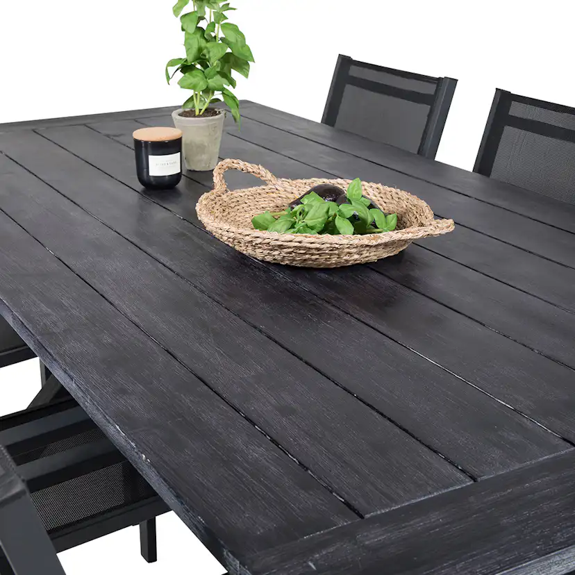 Rives bord 200*100cm-Svart Acacia+Copacabana stolSvart Alu6 Svart