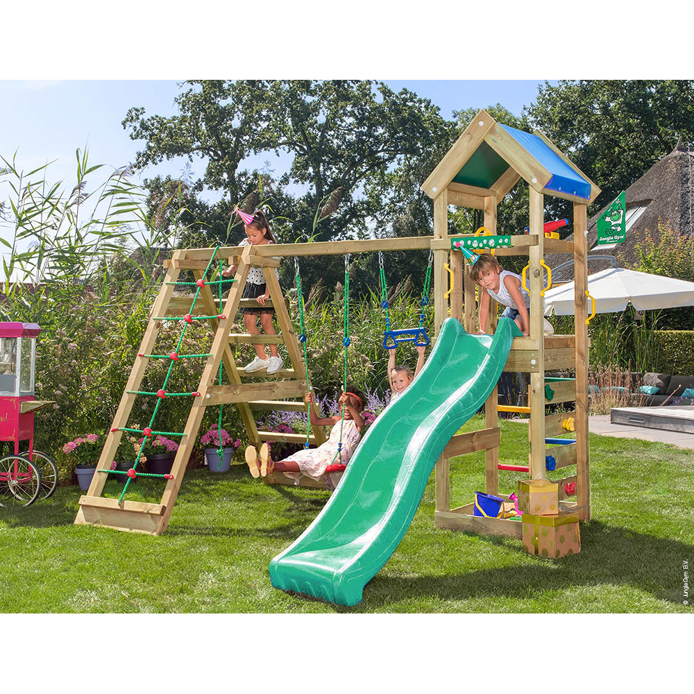 Jungle Gym Patio med klätterställning, 2 gungor och mörkgrön Grön