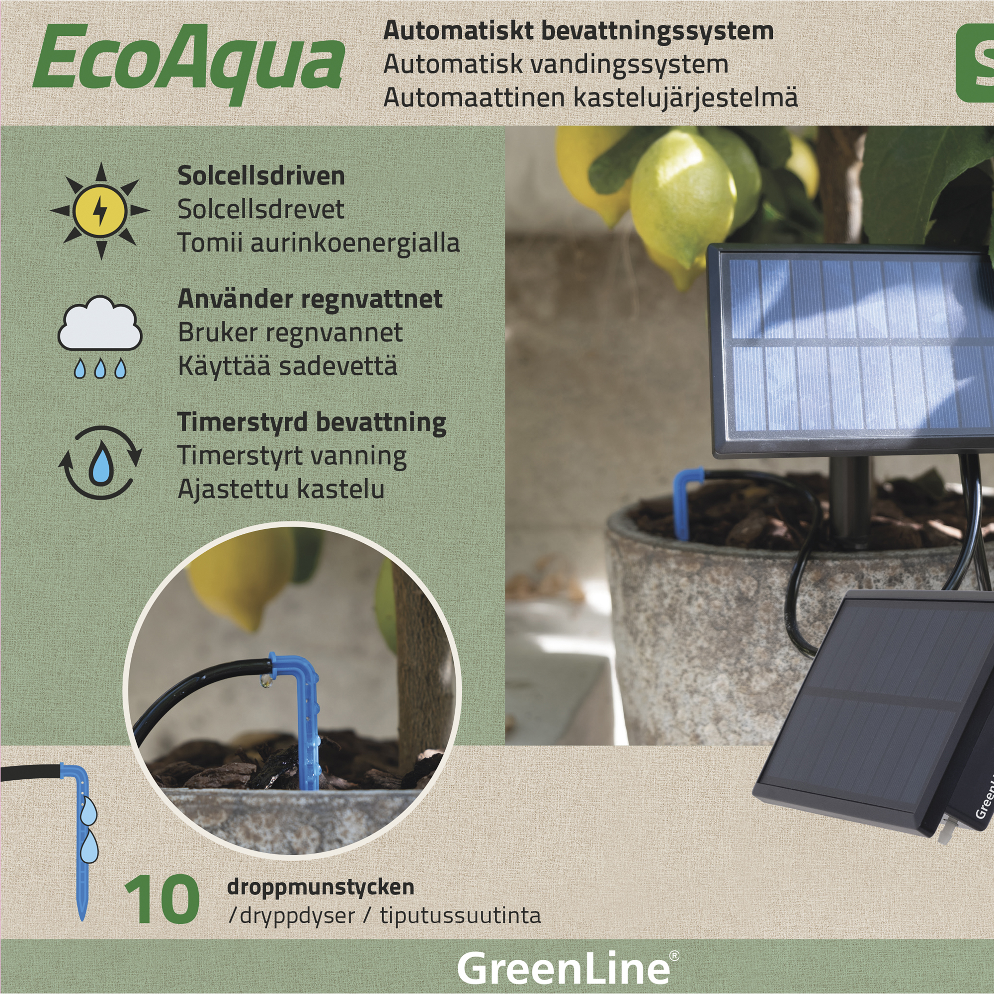 Solcellsdrivet Bevattningssystem Greenline EcoAqua S10 För Droppbevattning