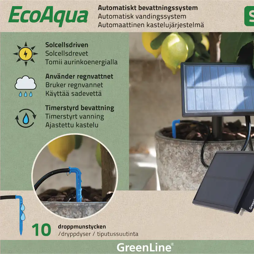 Solcellsdrivet Bevattningssystem Greenline EcoAqua S10 För Droppbevattning