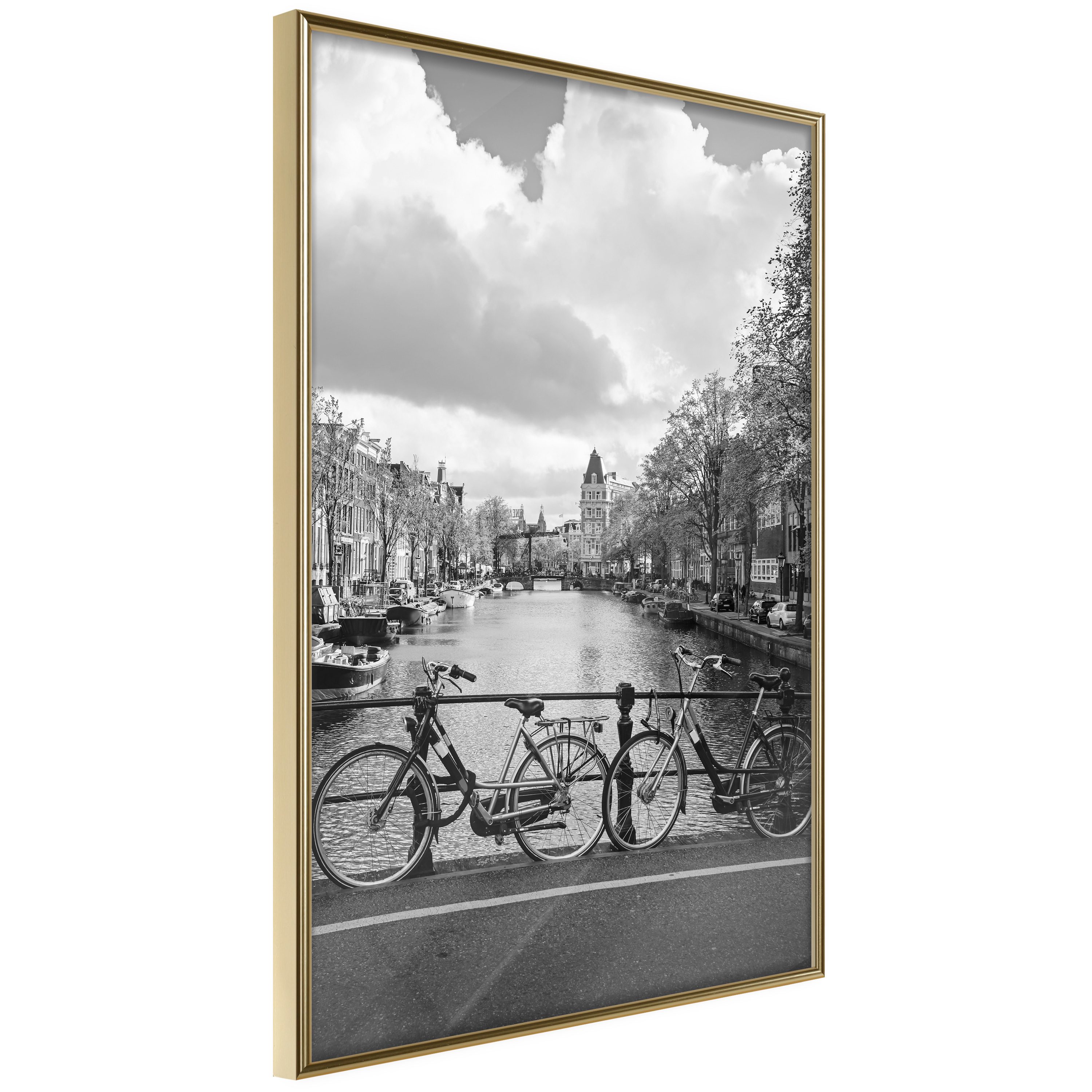 Affisch - Bikes On Bridge [Poster] 40x60 Guld ram, 40x60 cm