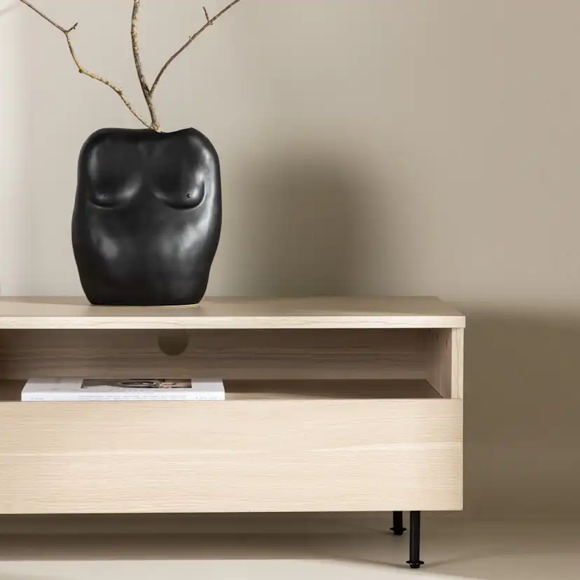 Navarra TV Bench - Matte black / Whitewash Vitpigmenterad Ek