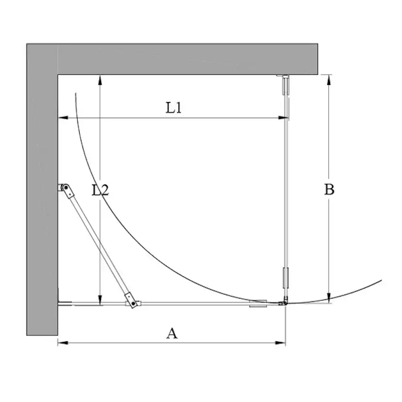 Vetro 540 (511x512) Duschhörna 702 Fast Vägg (A) x 700 Vändbar Dörr (B) mm, Svarta Profiler