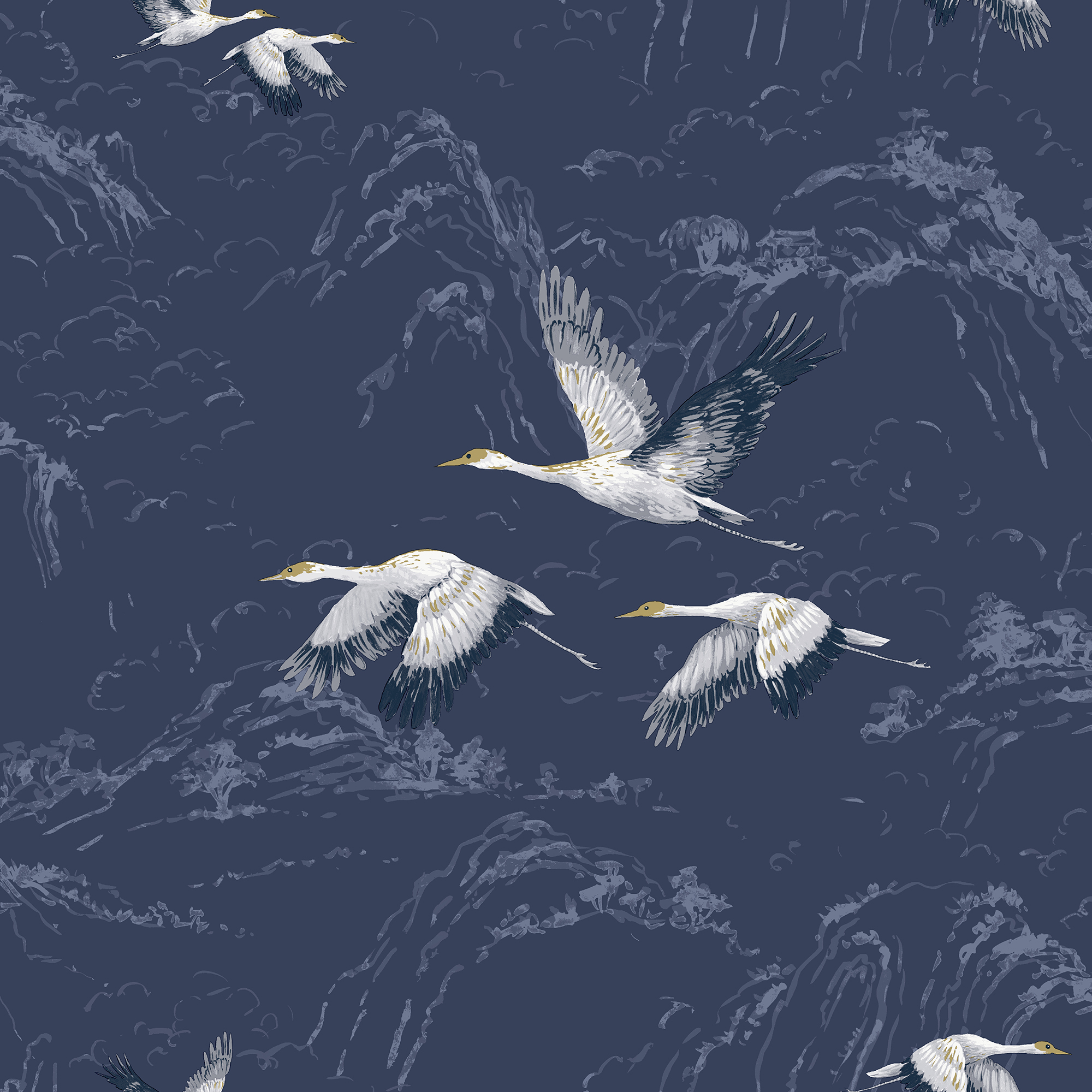 Tapet Laura Ashley Djuria Midnight 114894 EasyUp, Mönstrad Blå