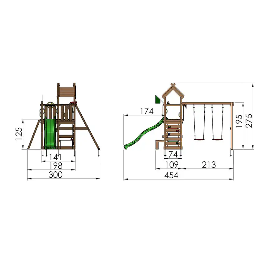 Jungle Gym Teepee lektorn komplett inkl. gungmodul och grön Grön