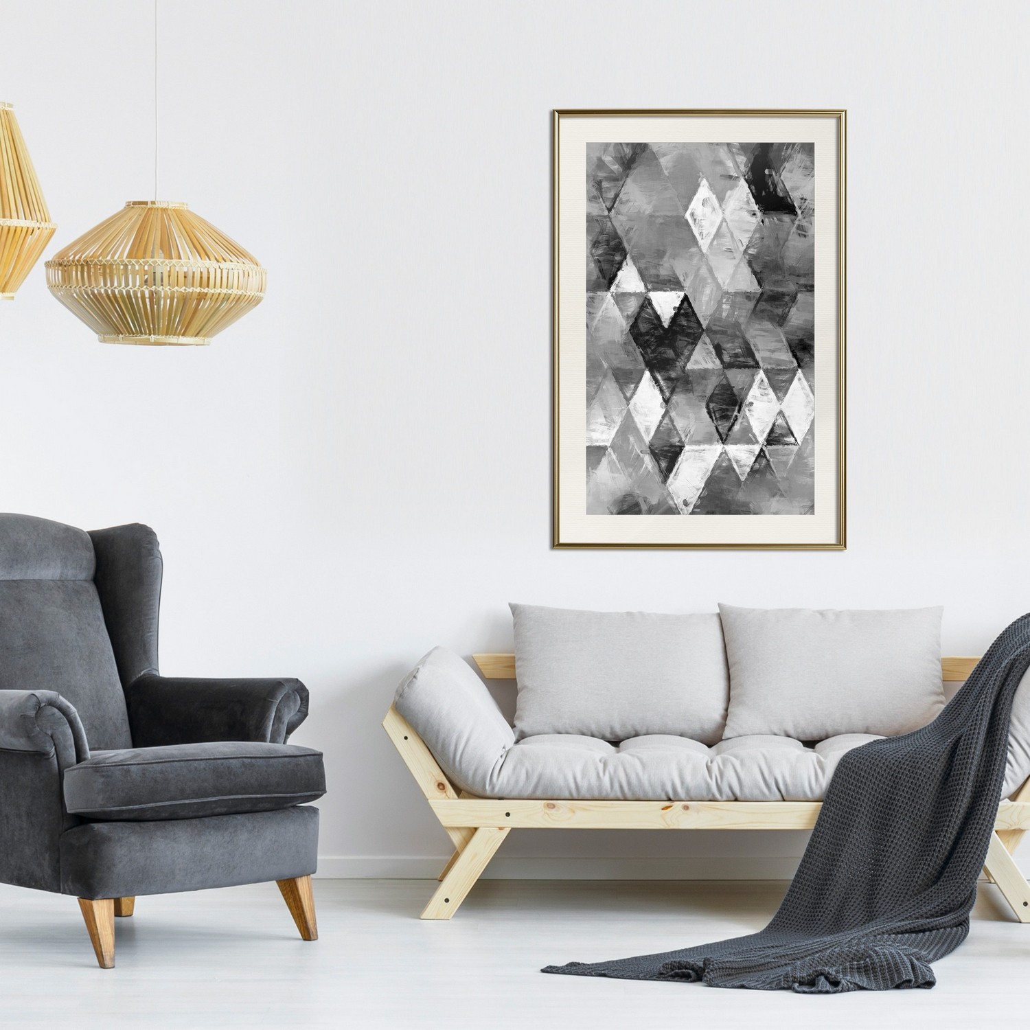 Affisch - Black and White Diamonds [Poster] 30x45 Guld ram med passepartout, 30x45 cm