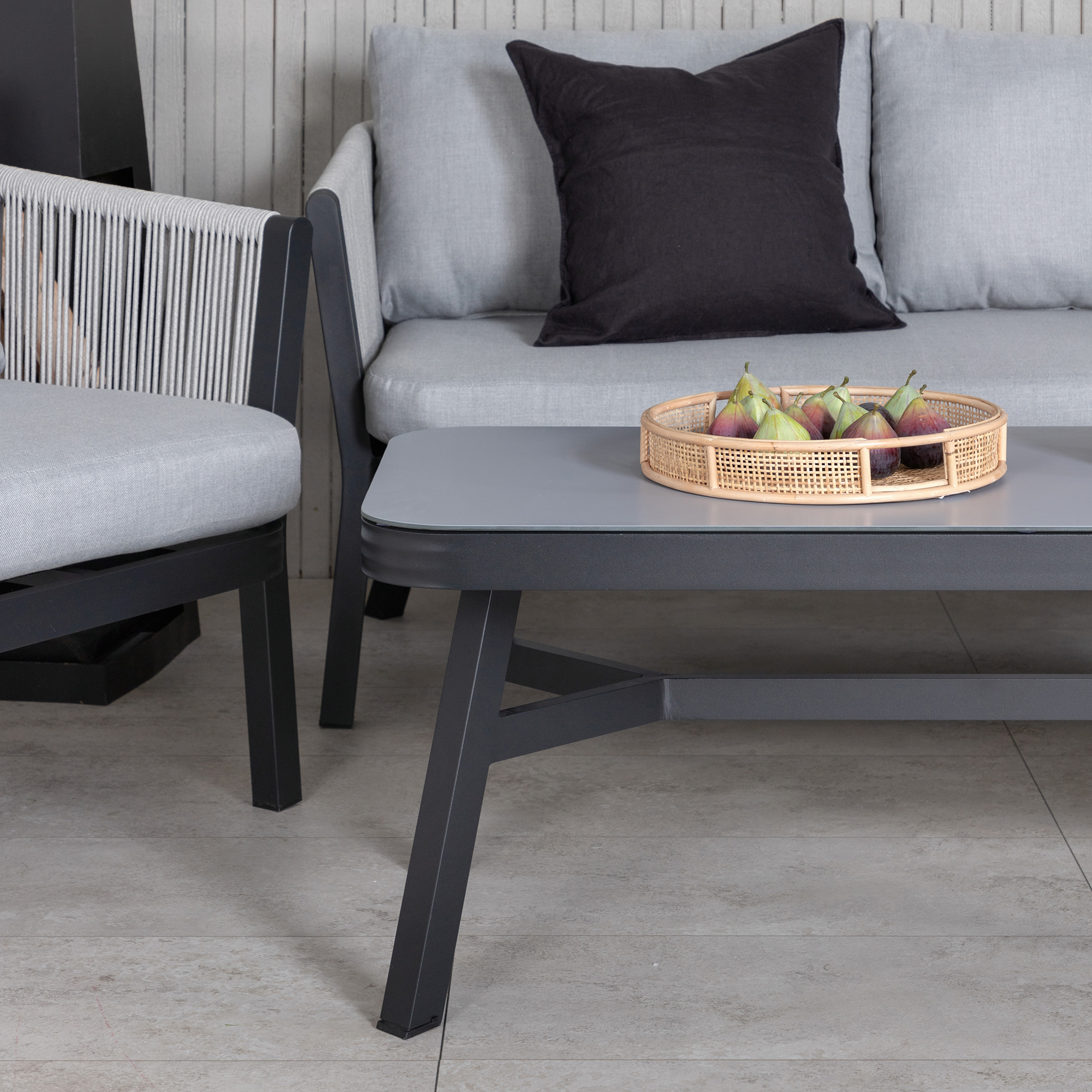 Virya Lounge set (3+2+1) BLACK alu / Grey rope / grey cushio Svart/Grå