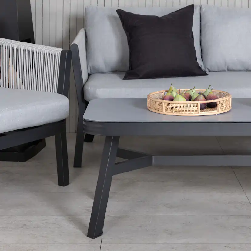 Virya Lounge set (3+2+1) BLACK alu / Grey rope / grey cushio Svart/Grå