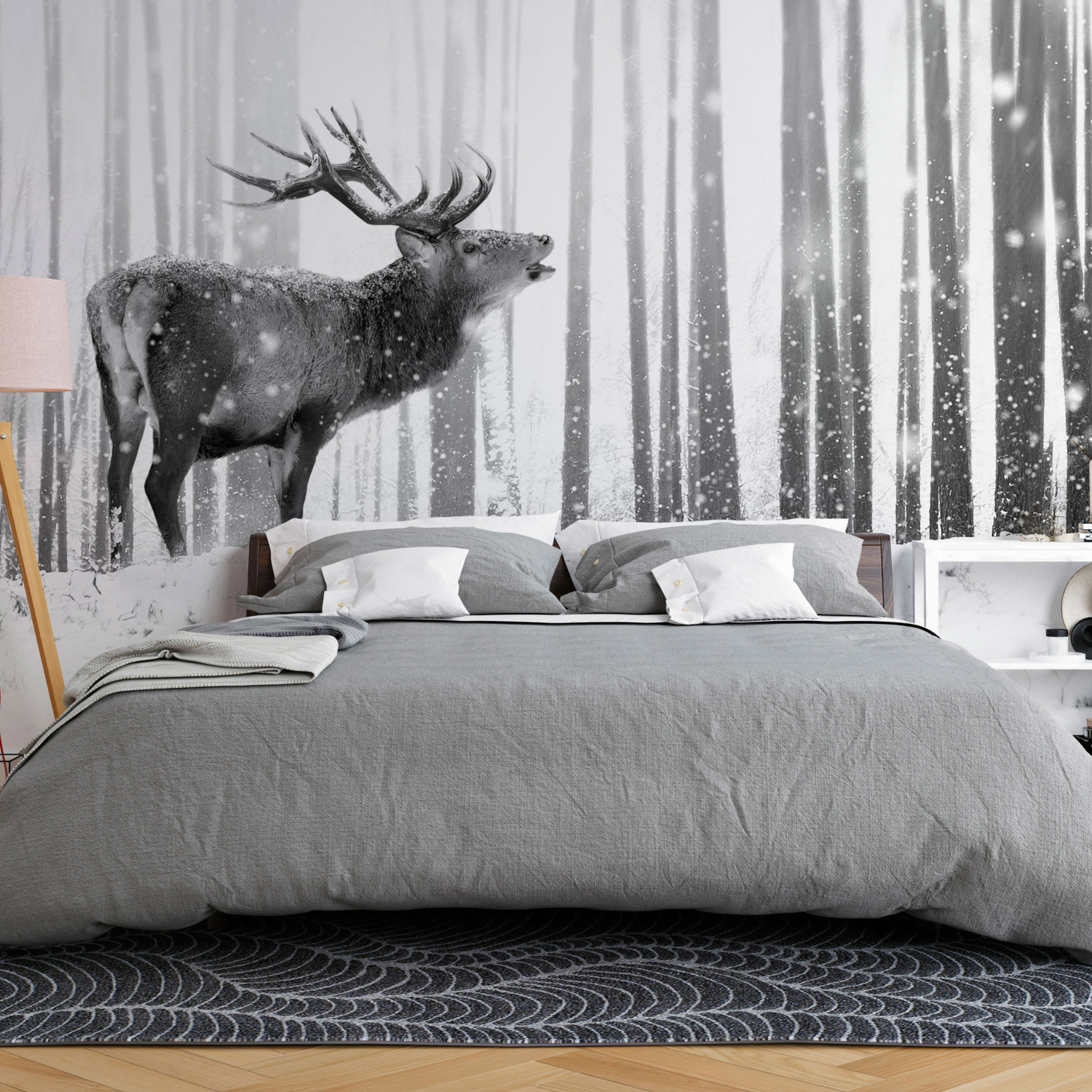 Fototapet Arkiio Deer In The Snow Svart/Vit