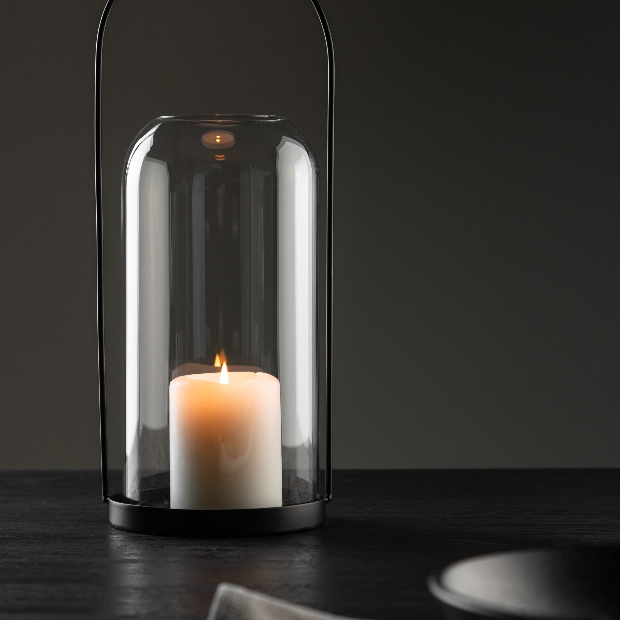 Flora Lantern -  Black/Clear Glass -  H35*13cm Diamater: 130 mm