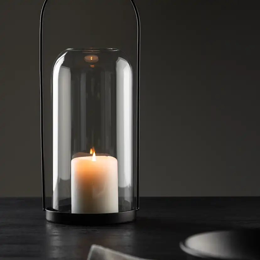Flora Lantern - Black/Clear Glass - H35*13cm Diamater: 130 mm