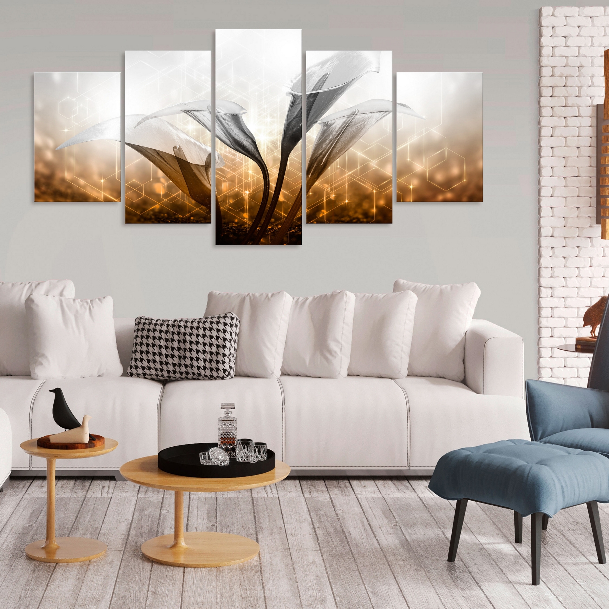 Tavla Arkiio Floral Quartet Wide Golden 5 delar