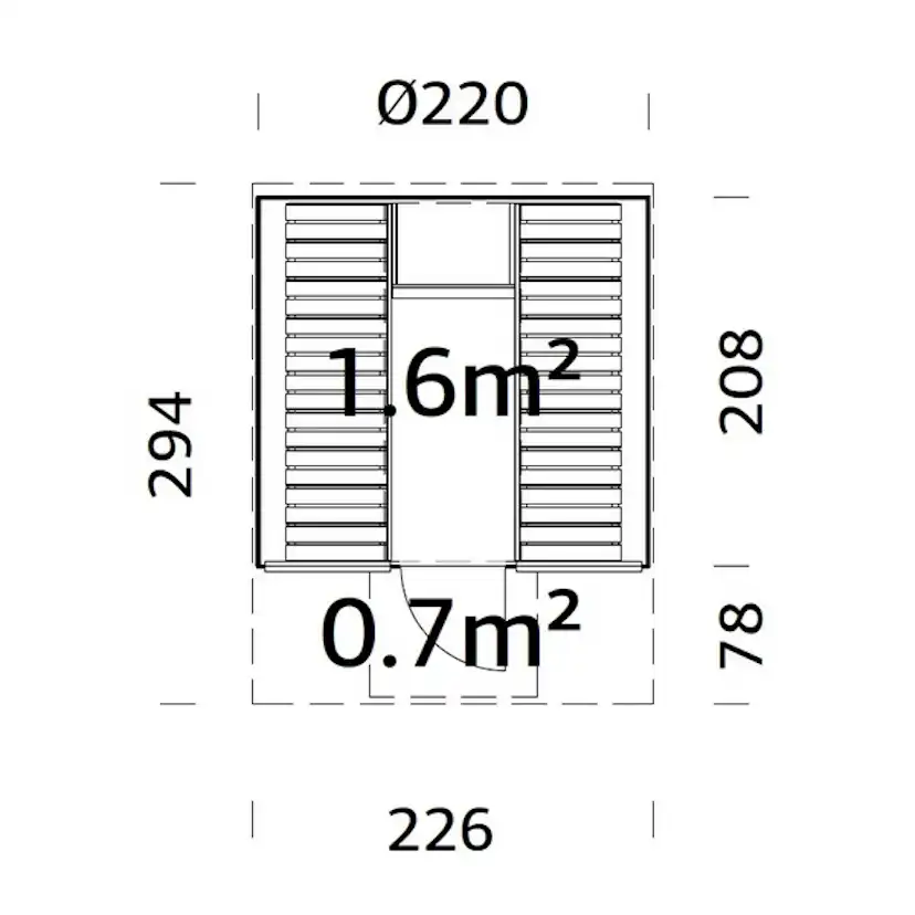 Bastutunna Palmako Anita 1,6, 0,7 m2 Med Glasvägg