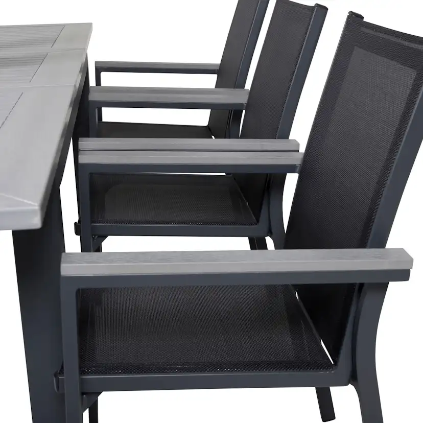 Albany Dining Table 160/240*100 - Svart Alu / Grey Aintwood+ Svart/Grå