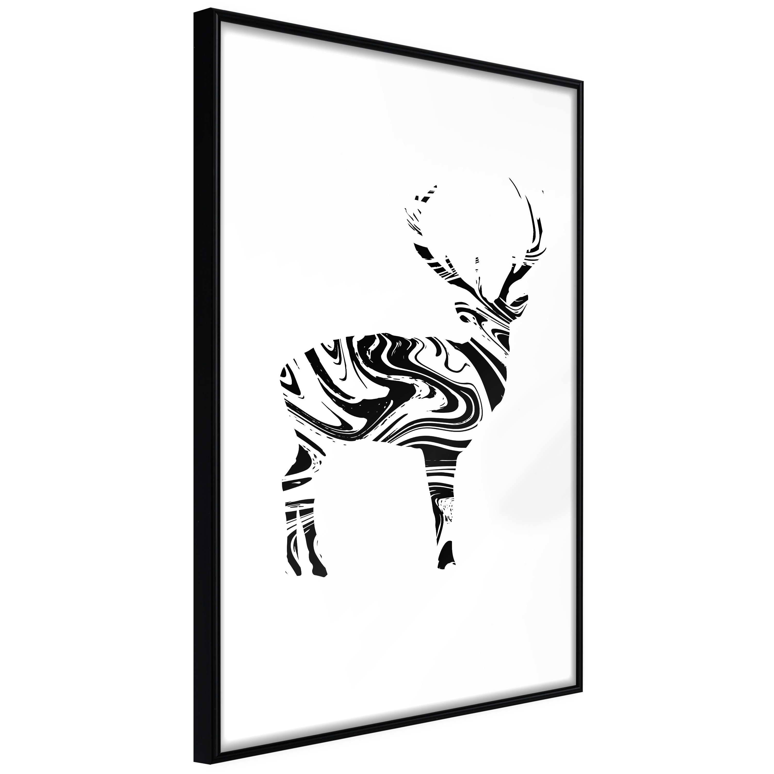 Affisch - Black and White Deer [Poster] 20x30 Svart ram, 20x30 cm