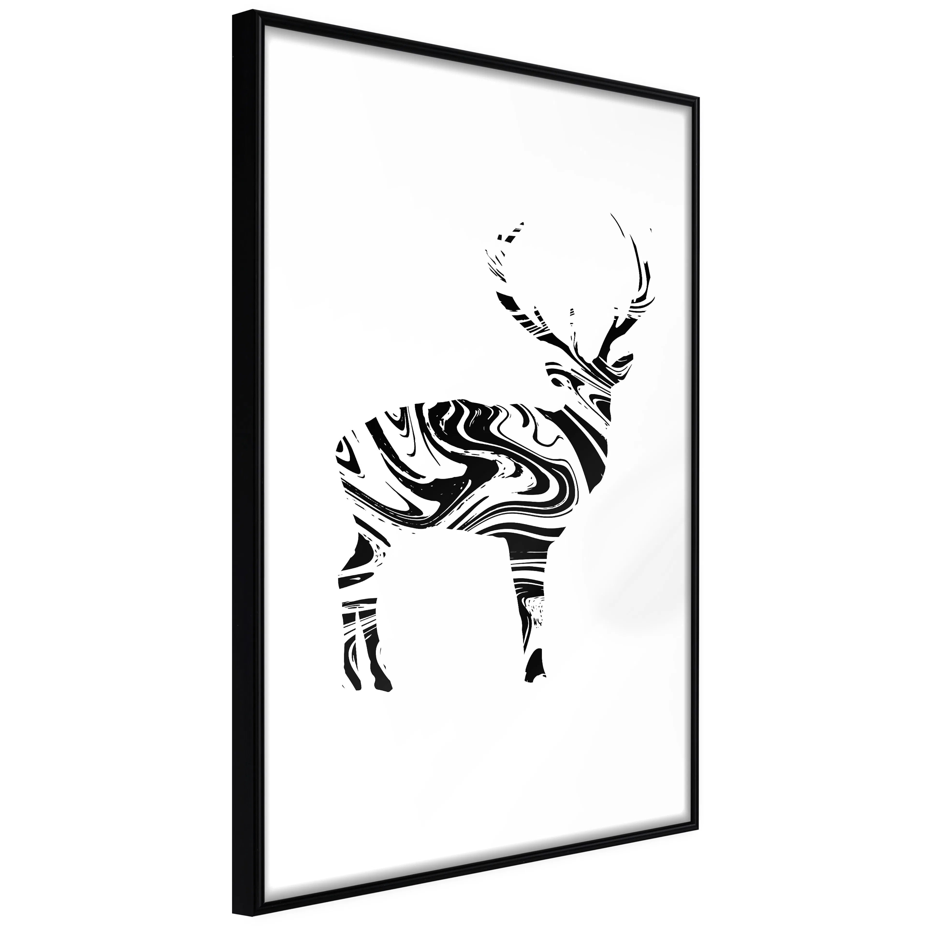Affisch - Black and White Deer [Poster] 40x60 Svart ram, 40x60 cm