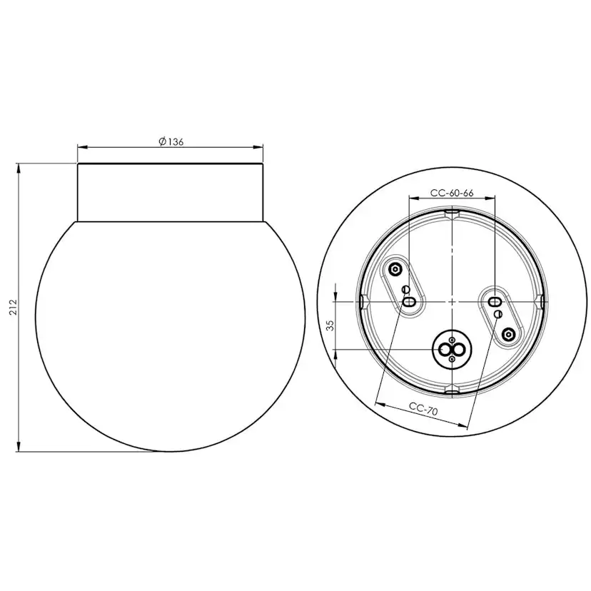 Vägg-/Taklampa Ifö Electric Classic Glob 200 Blank Rak IP44 E27