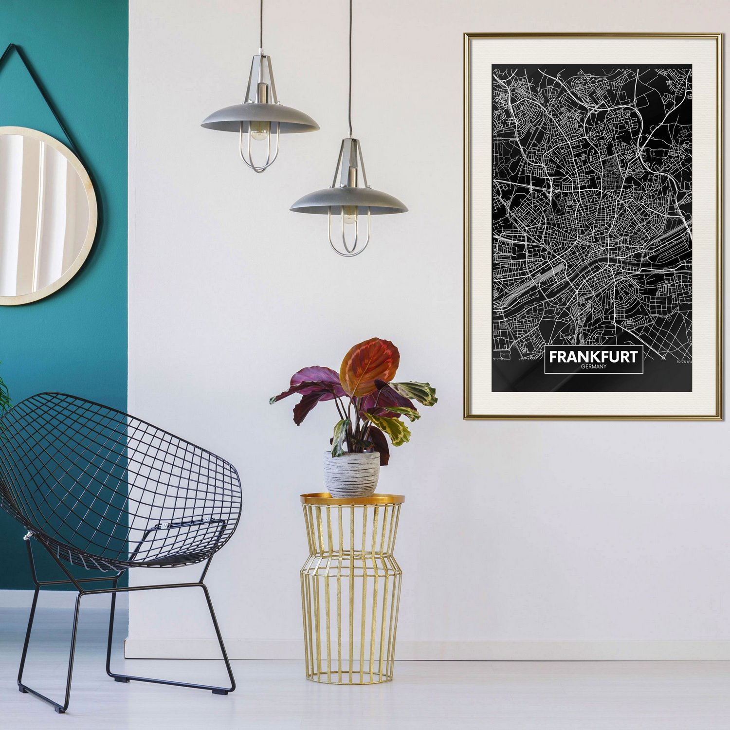 Poster Artgeist Affisch Dark Map of Frankfurt