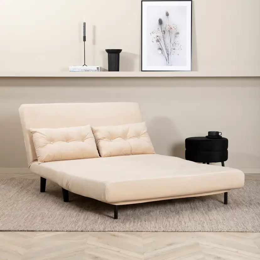 Vicky Folding Bed Double - Black / Beige Velvet Beige