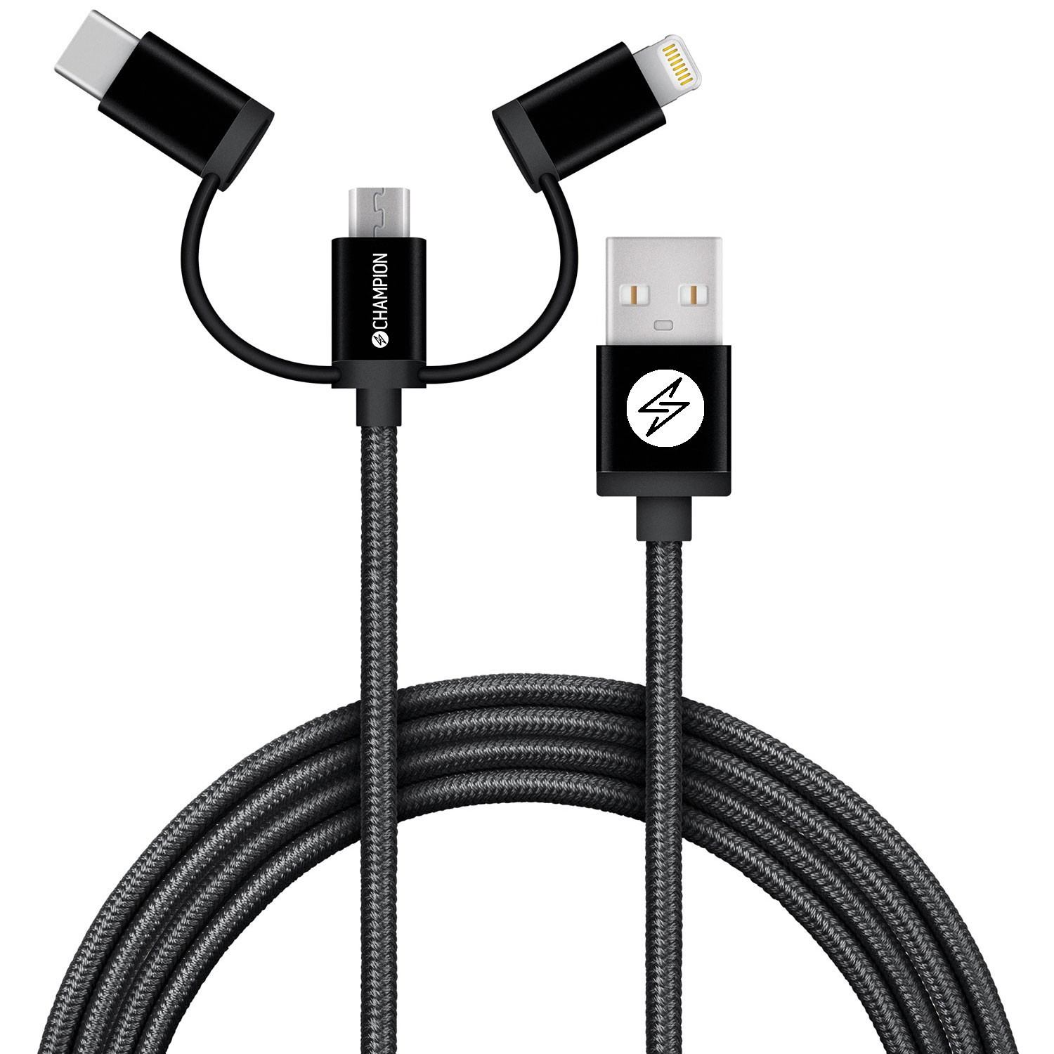 USB-A Champion till Lightning, USB-C och Micro-USB 1,5m Svart