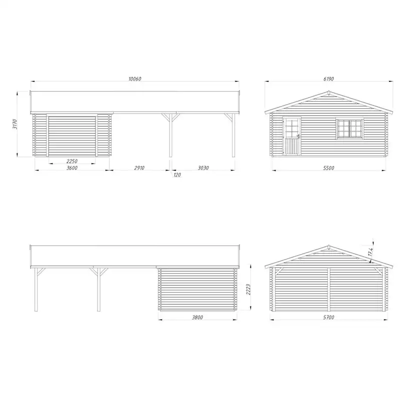 Garage Palmako Roger med Carport 53,1 m2