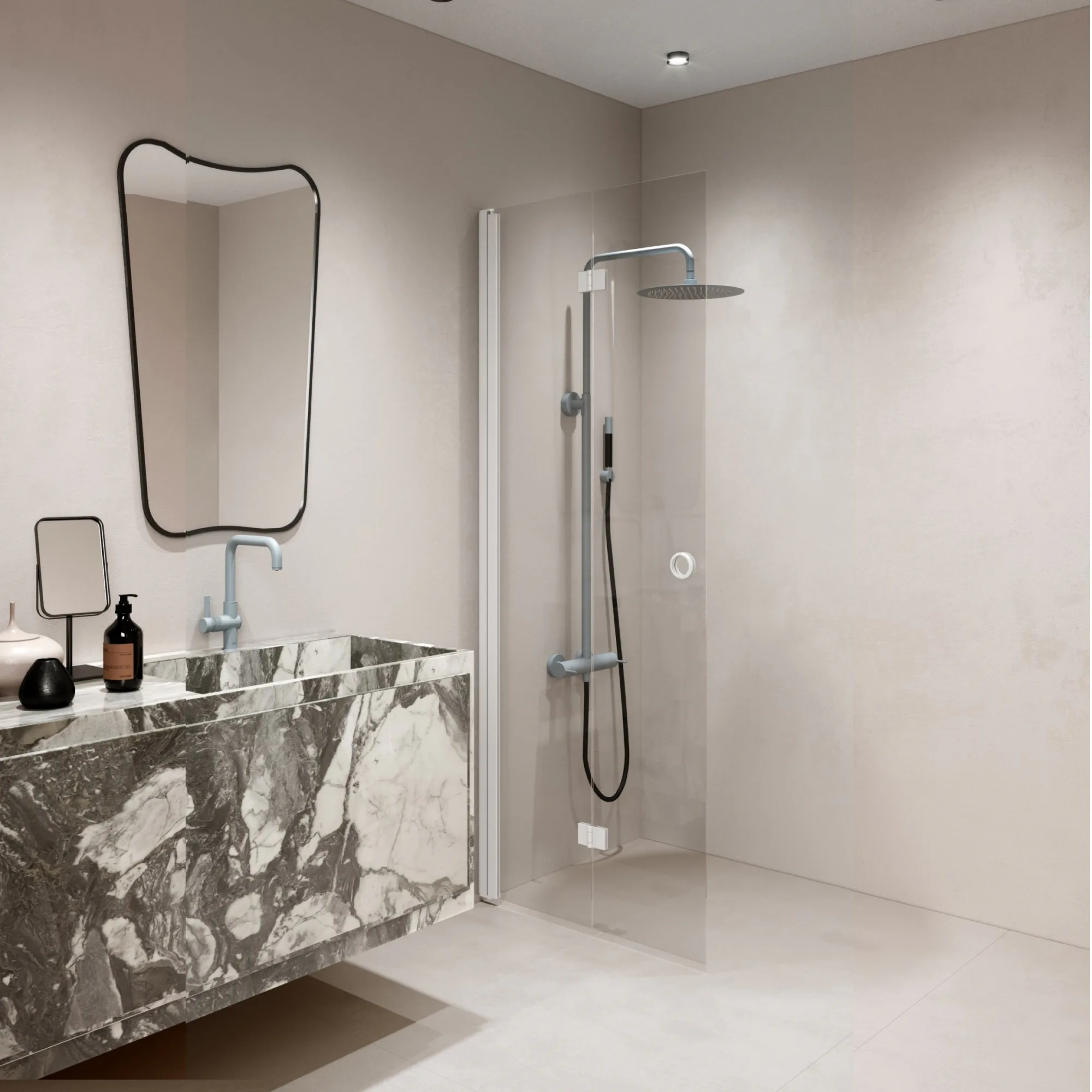 Forma 303 585x2025 mm, Klarglas, Vita Profiler