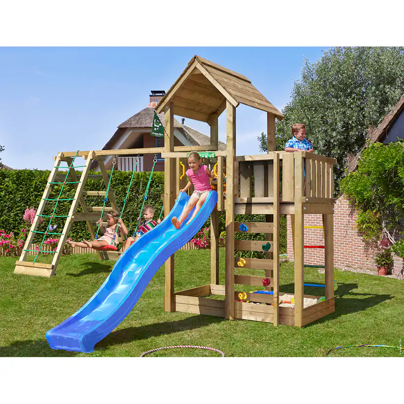 Lektorn Jungle Gym Cottage 2.1 Klättermodul Blå Rutschkana & Sand