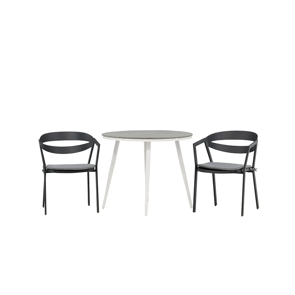 Cafégrupp Venture Home Break Ø90 cm med 2 Slit Stolar Grå/Vit