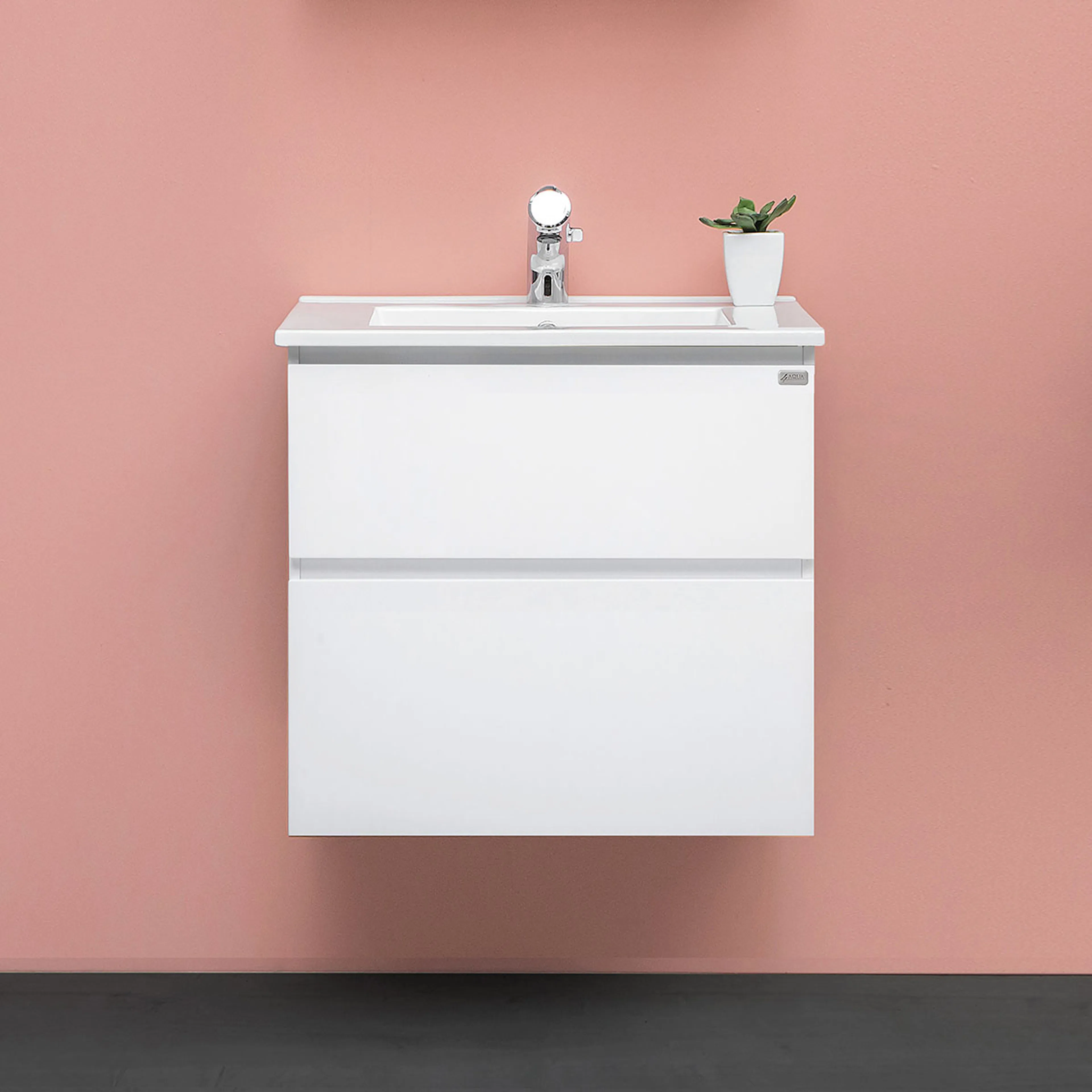 4AQUA Slim H med 2 lådor och grepplist Vit Blank, 595 mm