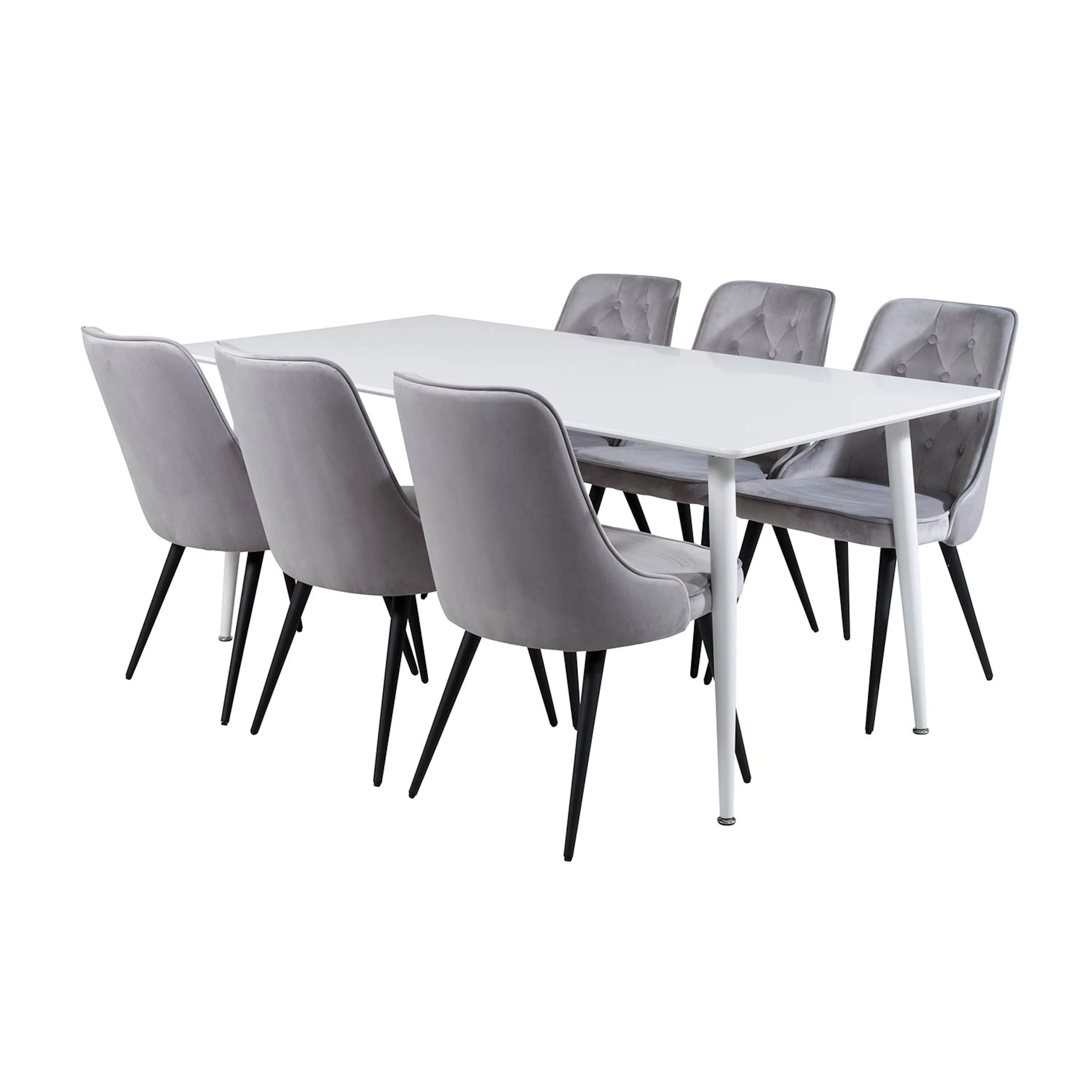 Polar table 180 cm - White top /Velvet Chair-ljusgrå/Black_6 Vit/Ljusgrå/Svart