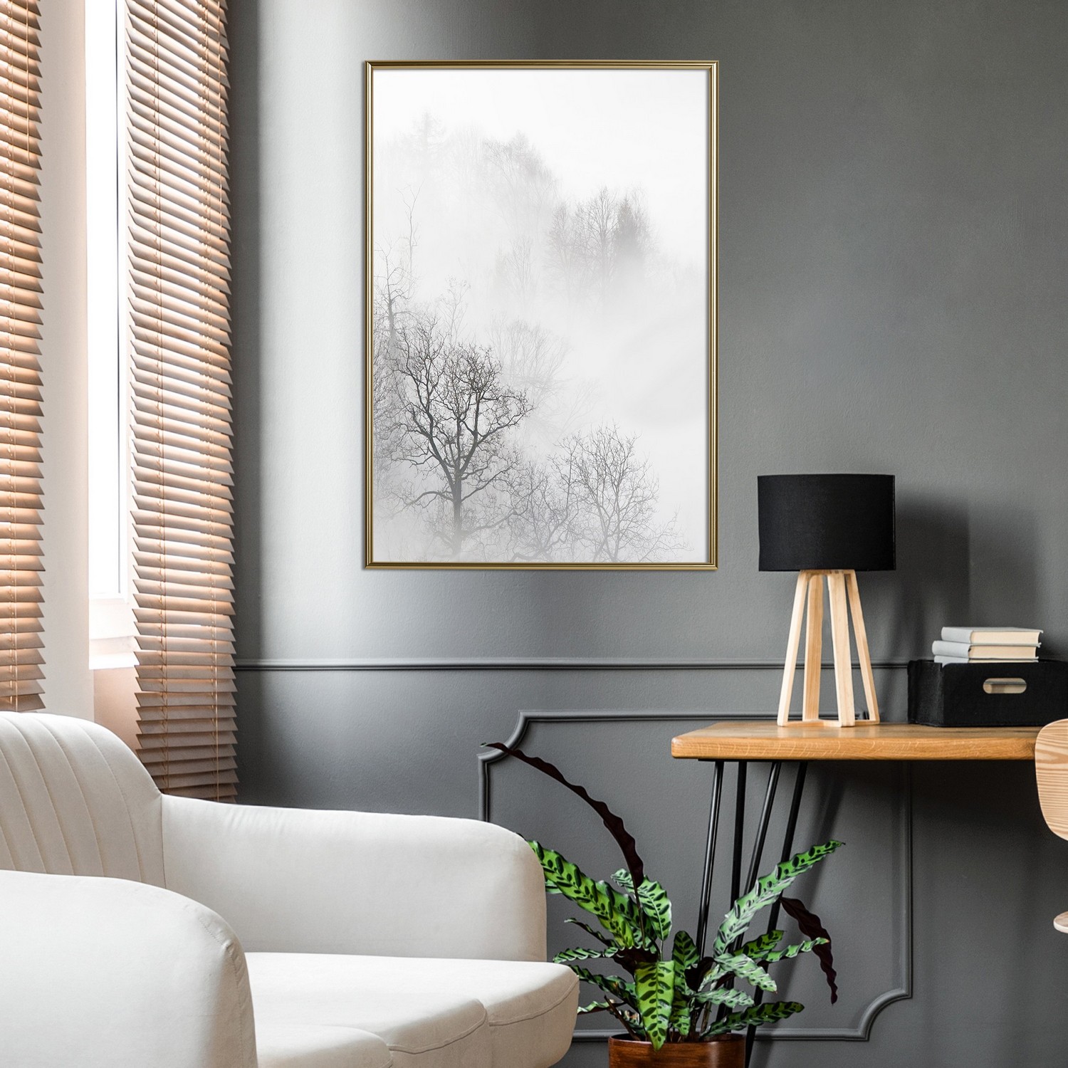 Affisch - Trees In The Fog [Poster] 20x30 Guld ram, 20x30 cm