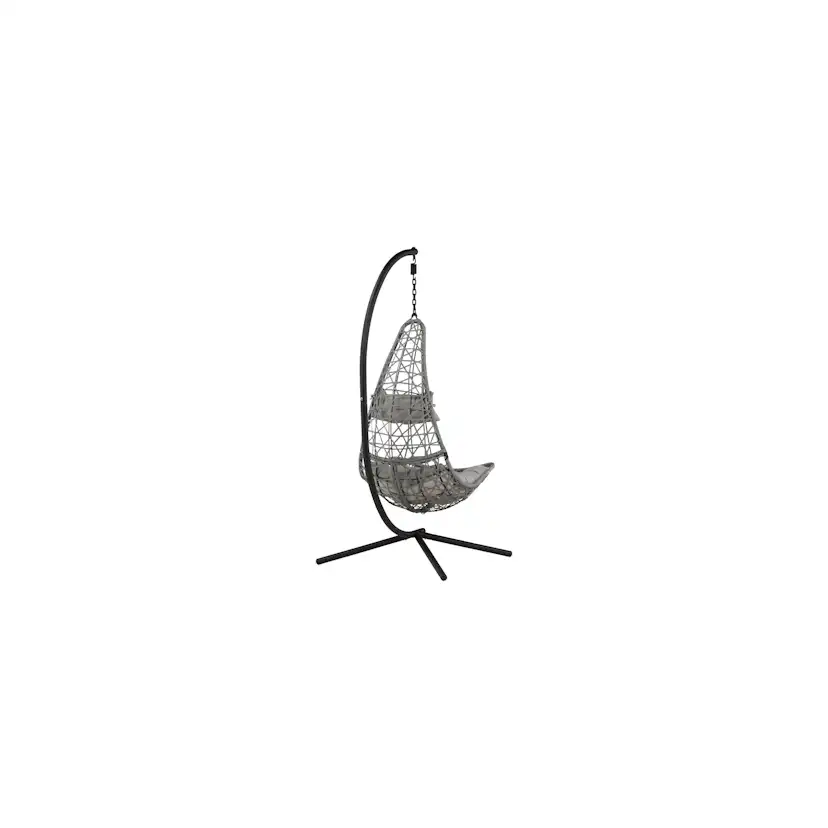 Edinburgh Hanging chair - Black frame/grey wicker/grey cushi Grå