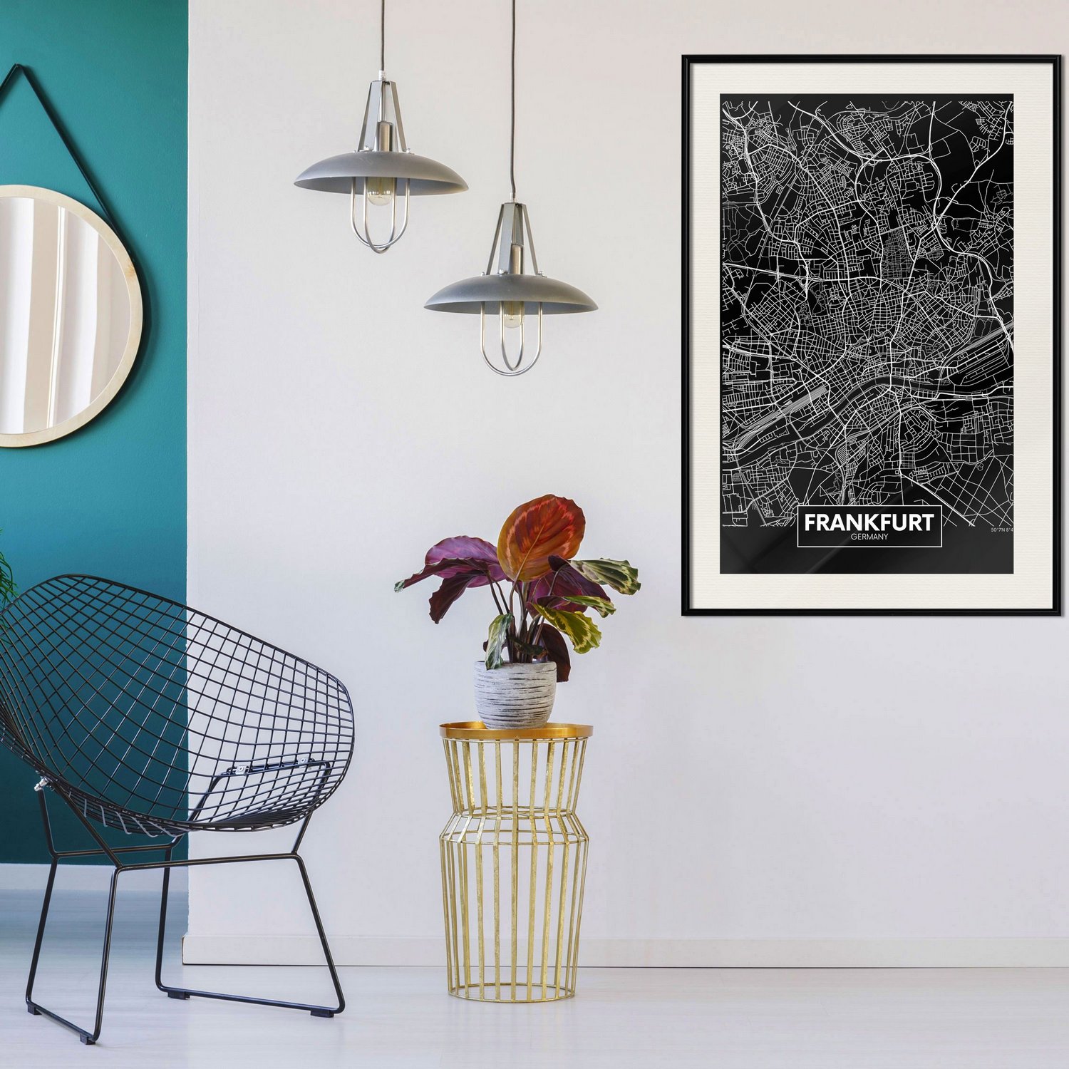 Poster Artgeist Affisch Dark Map of Frankfurt