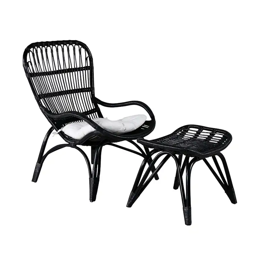 Ella Lounge Chair - BLACK rattan / Offwhite Cushion Ersätter Färg: Black
