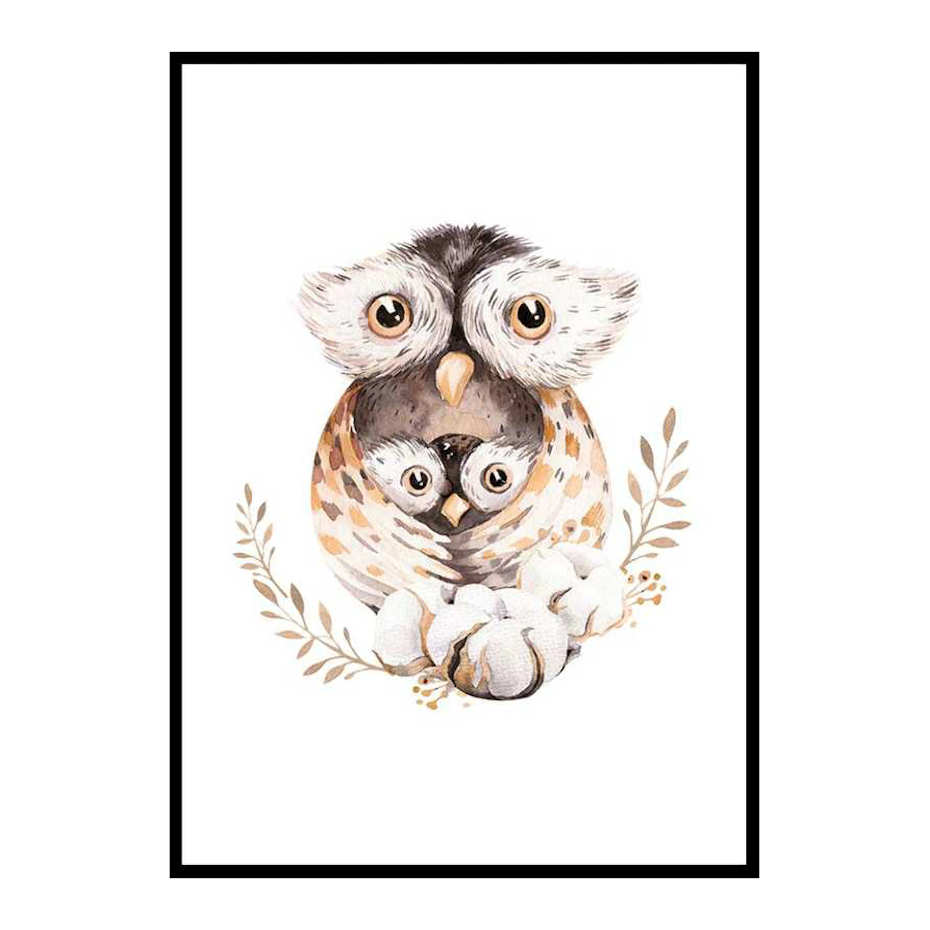 Watercolor Owl Family 50x70 cm