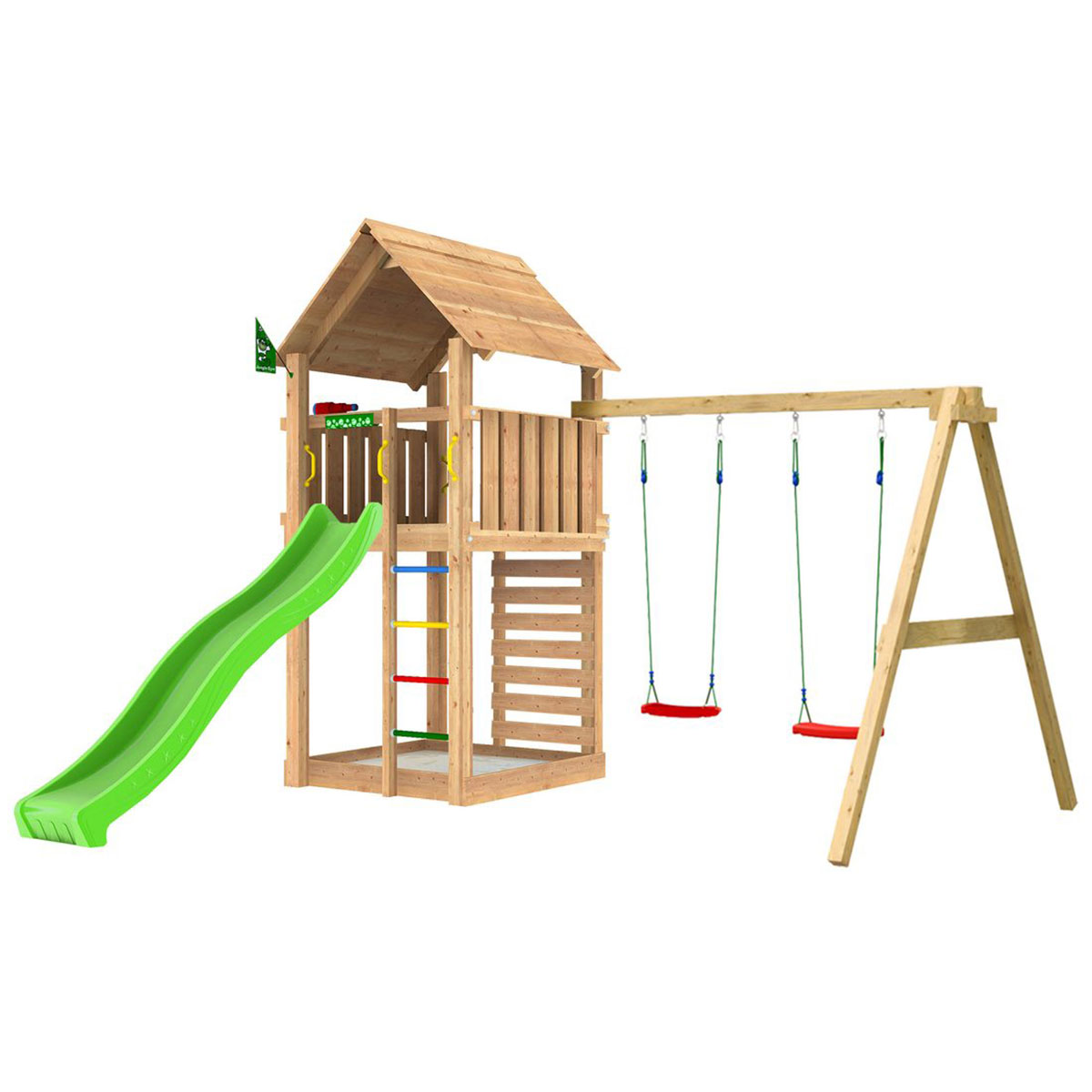 Lektorn Jungle Gym Cabin 2.1 Gungmodul Grön Rutschkana & Sand