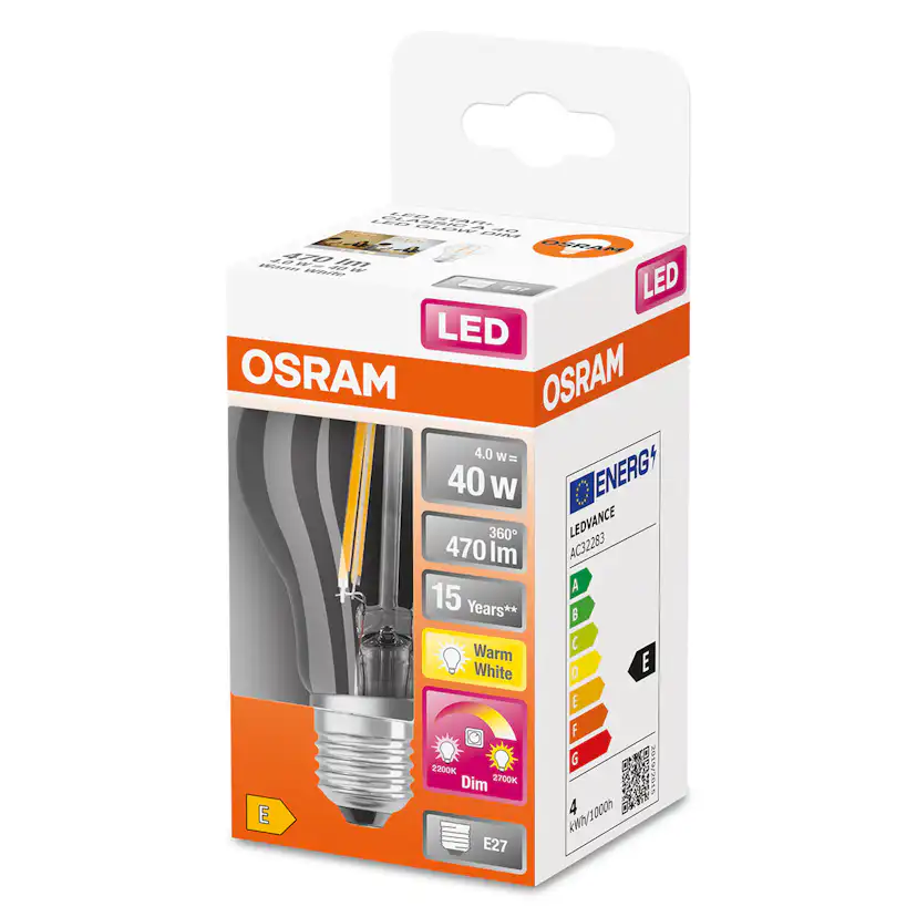 LED-Lampa Osram Normal (40) E27 Dim Glowdim 822-827 Cl A