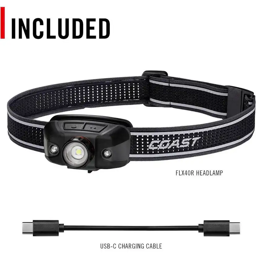 Uppladdningsbar Coast FLX40R Pannlampa med trefärgat ljus 700 lumen